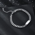 Titanstahl-Panzerarmband mit polierter leerer rechteckiger ID-Platte in Silberfarbe - Silber Block Armband (18cm+5cm)