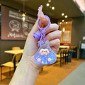 Detail of purple rabbit liquid sand keychain with glitters, bell and acrylic ring - Colorful Hardware Keychain Style / Luminous Bubble Beads Tata (Purple)