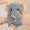 Plush elephant snap bracelet in grey with soft fabric and pink inner ear details - Elephant 23cm