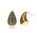 Water drop stud earrings in gold finish featuring blue pavé-set cubic zirconia stones - Blue Gold Base