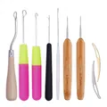 Bamboo handle dreadlock crochet hook set with 0.5mm and 0.75mm needles for hair extension - 5pcs Set + 0.5/0.75 Single Hooks + 2 Loopers