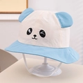 Detail of blue and white panda bucket hat for kids with 3D ears and adjustable chin strap - 50cm (1-3 Years) / Blue