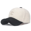 Women's autumn lamb wool baseball cap in white and black with letter C embroidery - White with Black Brim