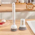 Ecoco dish brush set with liquid dispenser and long handle for kitchen cleaning - Long and Short Handle Combo (2 Packs) / Simple White