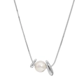 Elegant silver snake chain necklace featuring a round white pearl and geometric metal charms - Silver (PD1964)