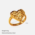 Golden heart ring in hammered stainless steel with vintage texture, 17mm size - Heart Hammered Style (YHTSR-2501223)