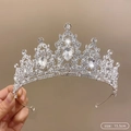 Silver bridal tiara with sparkling rhinestones and teardrop zircon crystals 15.5cm - 13# Rhinestone Feather Crown (15.5cm)