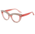 Pink cat eye sunglasses with rhinestone frame and translucent fashion temple details - Transparent Pink Frame Clear Lens