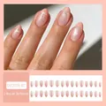 Pink gradient press-on nails with glitter, bows, and star motifs, 30 pieces set DZ2076-B7 - 30Pcs Jelly Glue Type / DZ2076-B7 Pink Diamond Whisper