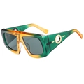 Fashionable square green gradient sunglasses with luxury gold trim on temples - Green Yellow Frame Dark Green Lens