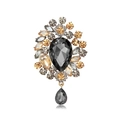 Luxurious gold brooch with large dark grey teardrop crystals and sparkling small stones - Coffee Gold Dark Grey