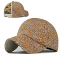 Orange leopard print knitted baseball cap with elastic criss-cross ponytail hole design - Adjustable / Yellow Leopard
