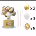 Golden sequin balloon cake topper set with numeric 25 and name for party decoration - 5 Metallic Gold + 2 Gold Sequin + 3 White Balloons
