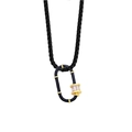 Collana a corda nera intrecciata con pendente a moschettone, cristalli e tocchi dorati - Nero