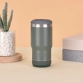 Green 14oz stainless steel beer cooler cup with speaker base on a desk setup - 14oz / Army Green Bluetooth Speaker Model