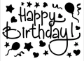 Black Disney-style Happy Birthday balloon sticker with stars and hearts party decal - Birthday 02 / Black