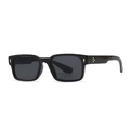 Retro square black sunglasses with dark grey lenses and gold arrow metal accents - Black (C1)