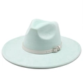 Detailed view of mint green fedora hat with white leather band and metallic buckle - M(56-59CM) / Mint Green (Suede)