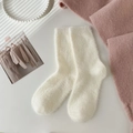 Thick white mink velvet socks with heart embroidery for winter warmth and home comfort - Solid Creamy White