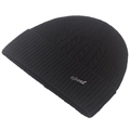 Black knitted wool beanie with sport metal tag and ribbed cuff for winter outdoor warmth - Adjustable / Black