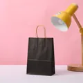 Minimalist black kraft paper gift bag with brown twisted rope handles for retail - 15*11*6 / Black