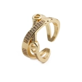 Golden double-layer cross open ring with cubic zirconia inlay on white background - Cross D Shape Gold