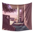 Dettaglio di arazzo bohémien con paesaggio surrealista e ombre di palme al tramonto - Stile ZJ520-10 / 73X95CM Tessuto Spazzolato
