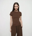 Slim fit modal short sleeve t-shirt in deep brown with hourglass waist design - XS / Dark Brown