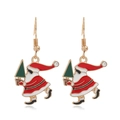 Detail of Christmas Santa earrings featuring a cartoon Santa Claus holding a green tree - Santa Claus #24