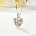 Silver heart pendant necklace with hammered texture and colorful zircon stones detail - Silver Heart