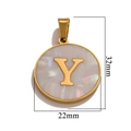 Golden stainless steel letter Y pendant with mother of pearl inlay and size dimensions - Gold Y