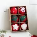 Set of 6 red wool felt Christmas balls with white snowflake and tree patterns in a box - Style C Red Nordic Style 5cm Set of 6