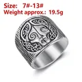 Bague viking vintage en acier inoxydable avec relief de crâne et motifs gravés - US 11 / Noirci Poli