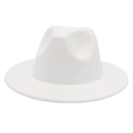 Detailed view of white felt wide-brim fedora hat with classic crown and clean stitching - M / White