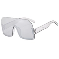 Fashionable oversized transparent shield sunglasses with metal studs and light gray lenses - Grey Frame Silver Mirror Lens
