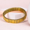 Elastic gold stainless steel bracelet with rectangular links and embedded rhinestones - k2401-Gold Diamond Modular