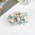 Blue marble acetate hair claw clip with elegant bow design and sturdy spring mechanism - 6cm / Floral Blue