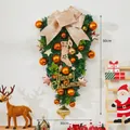 50x30cm Christmas teardrop wreath with gold ornaments and burlap bow for door decor - Style D Teardrop Swag