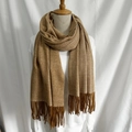 Camel double-sided cashmere-like scarf with fringe detail and woven texture - 31# Twill Camel