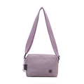 Minimalist light purple crossbody square bag in nylon fabric with adjustable strap - Purple