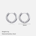 Aros minimalistas de acero inoxidable plateado para mujer, joyería redonda de 18 mm - 18mm / Color Acero