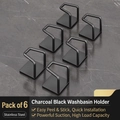 6-piece charcoal black stainless steel adhesive basin hooks for wall storage - Set of 6 / Charcoal Black