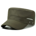 Army green quick-dry flat top military cap with breathable mesh and side metal eyelets - Adjustable / Army Green