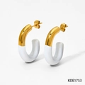 Pendientes de aro en forma de C con metal dorado y acabado de esmalte blanco - Estilo Blanco (KDE1753)