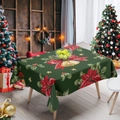 Festive dark green rectangular Christmas tablecloth with poinsettia and bell patterns - ZB693-3 40x60cm Brushed Fabric