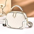 Cream plaid quilted small square handbag with gold hardware and wide woven strap - Off-white Grid Pattern