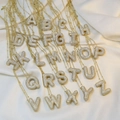 Set of 26 18K gold-plated initial bubble letter necklaces with sparkling zircon stones - Letter B(x102-B)