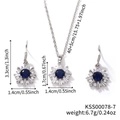 Detailed size parameters for silver snowflake jewelry set with blue stones and measurements - Dark Blue Style (KSS00078-7)