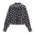 Vintage Retro-Polka-Dot-Hemd mit Reverskragen und Gürtel mit Schildpatt-Schnalle - XS / Schwarz Weiße Punkte