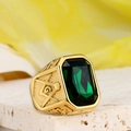 Bague maçonnique pour homme en or avec une grande pierre précieuse verte sur socle en pierre - US 7 / Or Zircon Vert
